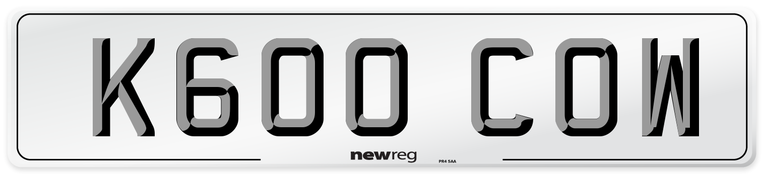 K600 COW Number Plate from New Reg
